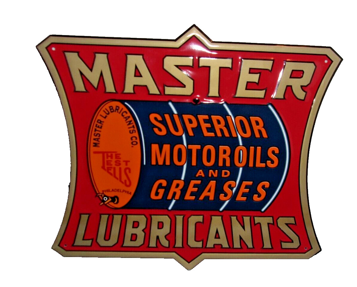 MASTER LUBRICANTS SUPERIOR MOTOR OILS EMBOSSED METAL SIGN 13″ X 11″ NEW