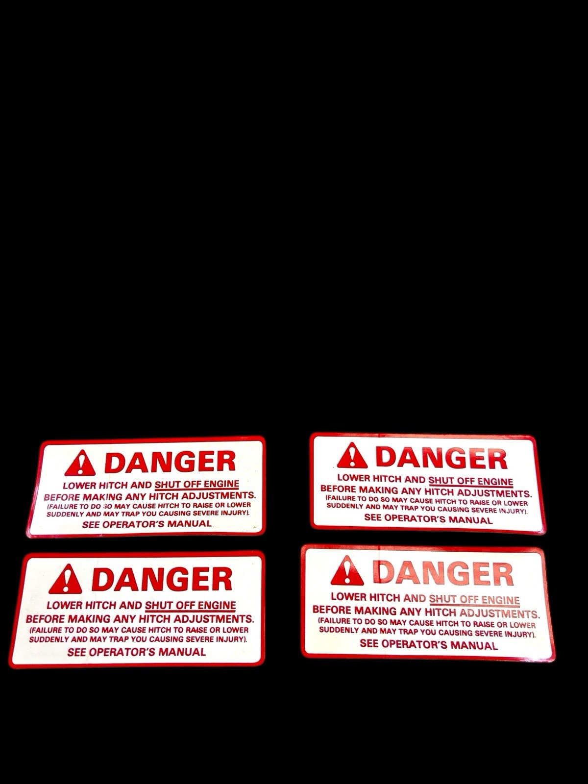 Vintage DANGER Equipment Safety Warning Decals Stickers Tractor Hitch Lot of 4