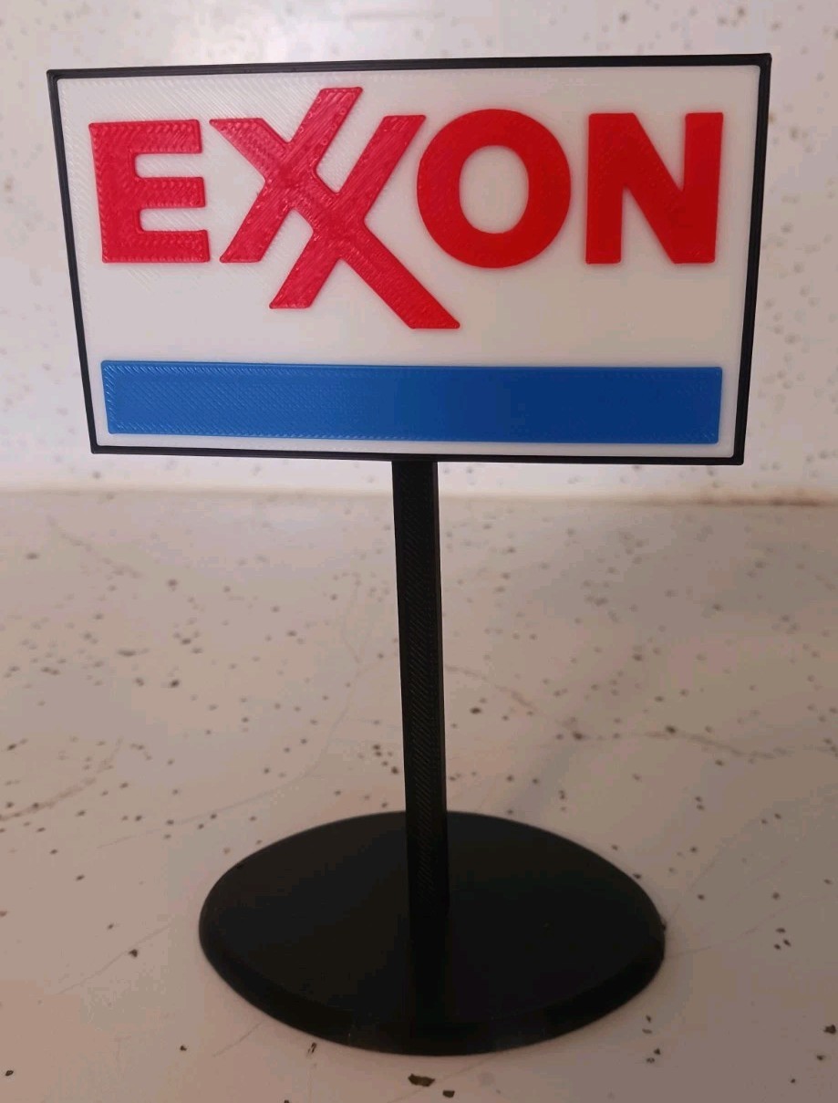 EXXON GAS STATION SIGN. Miniature. 3d Printed. 5″ Inches Tall.