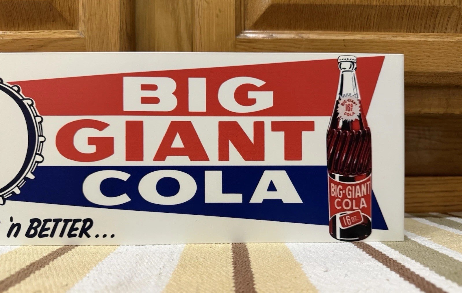 Big Giant Cola Soda Flange Sign Bottle 16 Oz. 2 Sided Vintage Style Wall Decor