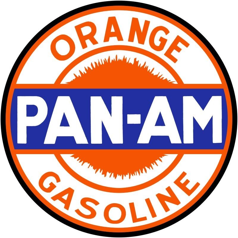 Pan Am Orange Gasoline NEW Sign: 28″ Dia. Round USA Steel – 2 SIDED!