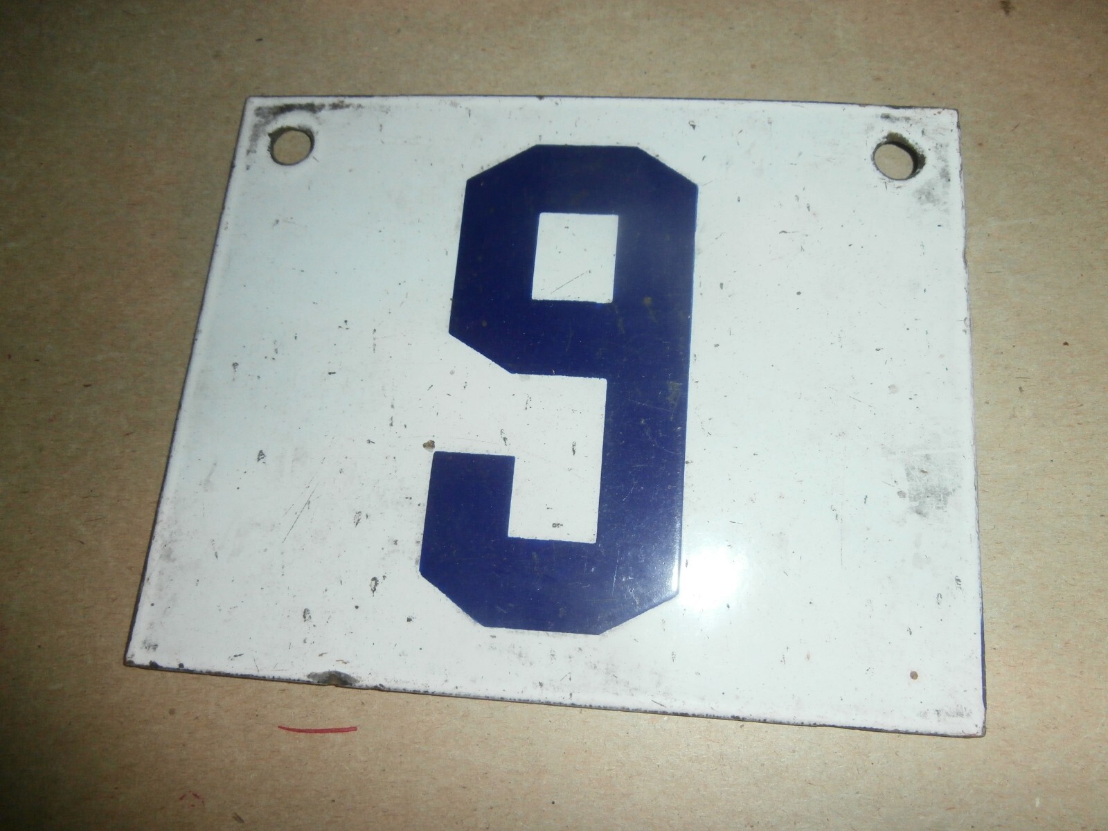 Vintage Gas Station ? Number 9 Nine Porcelain Metal Blue White Sign