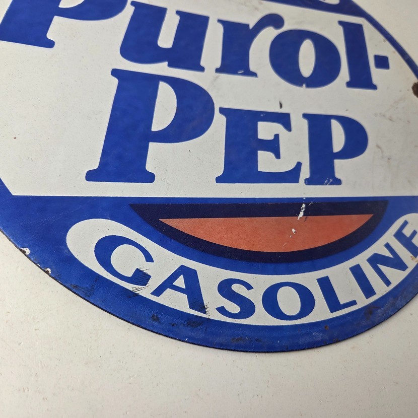 VINTAGE PURE OIL CO PORCELAIN PUROL PEP GASOLINE SERVICE STATION PUMP PLATE SIGN