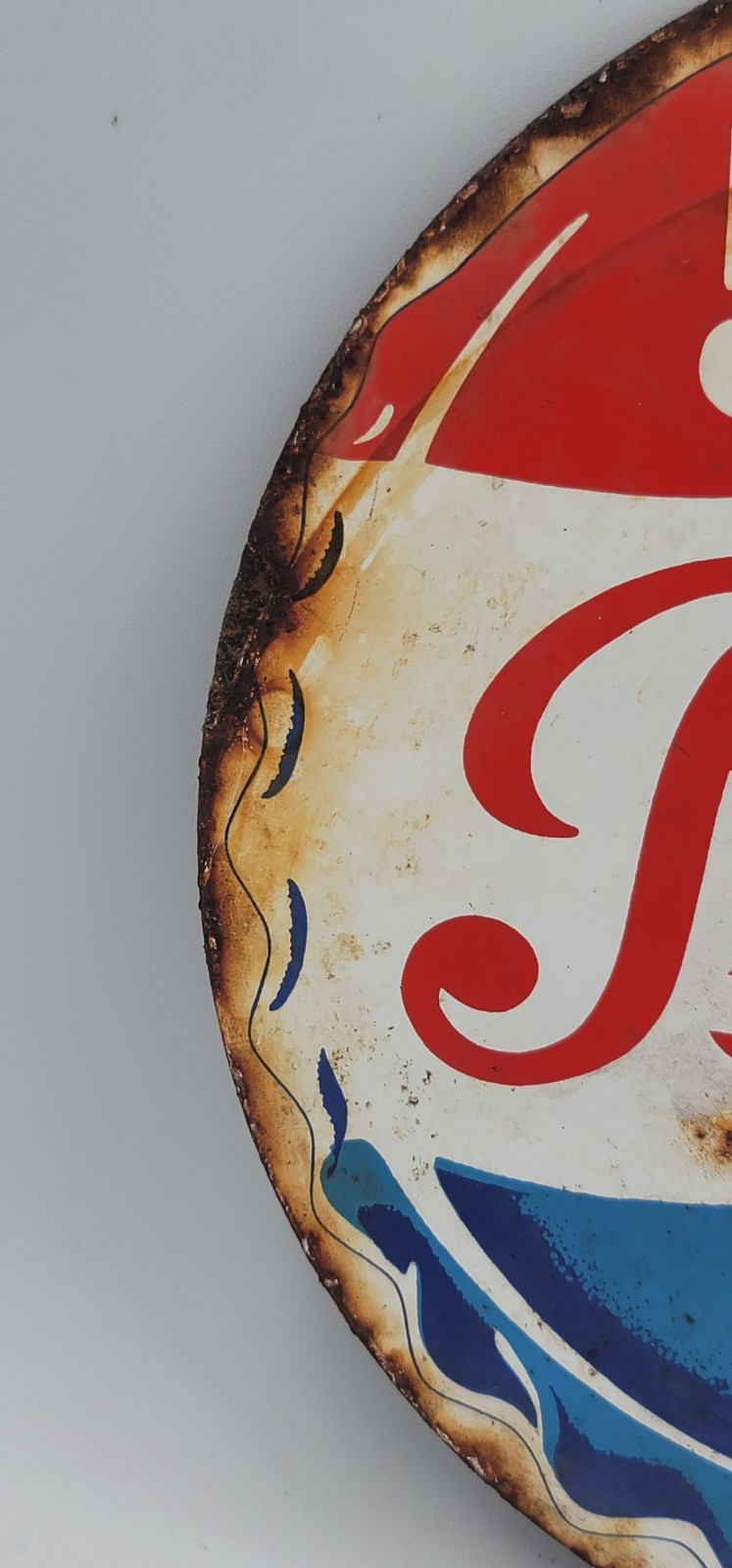 Vintage Distressed 8″ Pepsi Cola Rustic Weathered Porcelain Enameled Metal Sign