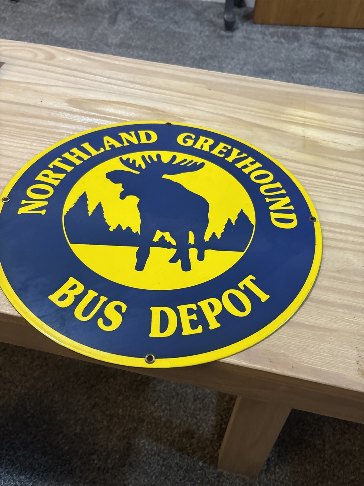 #11-NOS Vintage 1950’s Northland Greyhound Bus Depot Porcelain Enameled Sign 14”