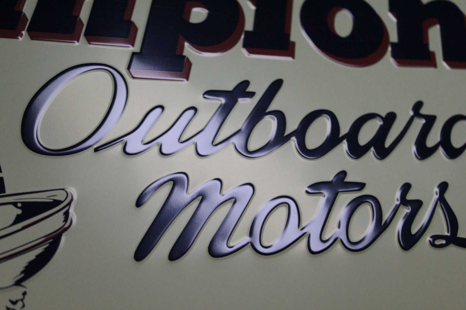 CHAMPION OUTBOARD MOTOR DEALER EMBOSSED METAL SIGN BOAT MARINE FISH DIXIE