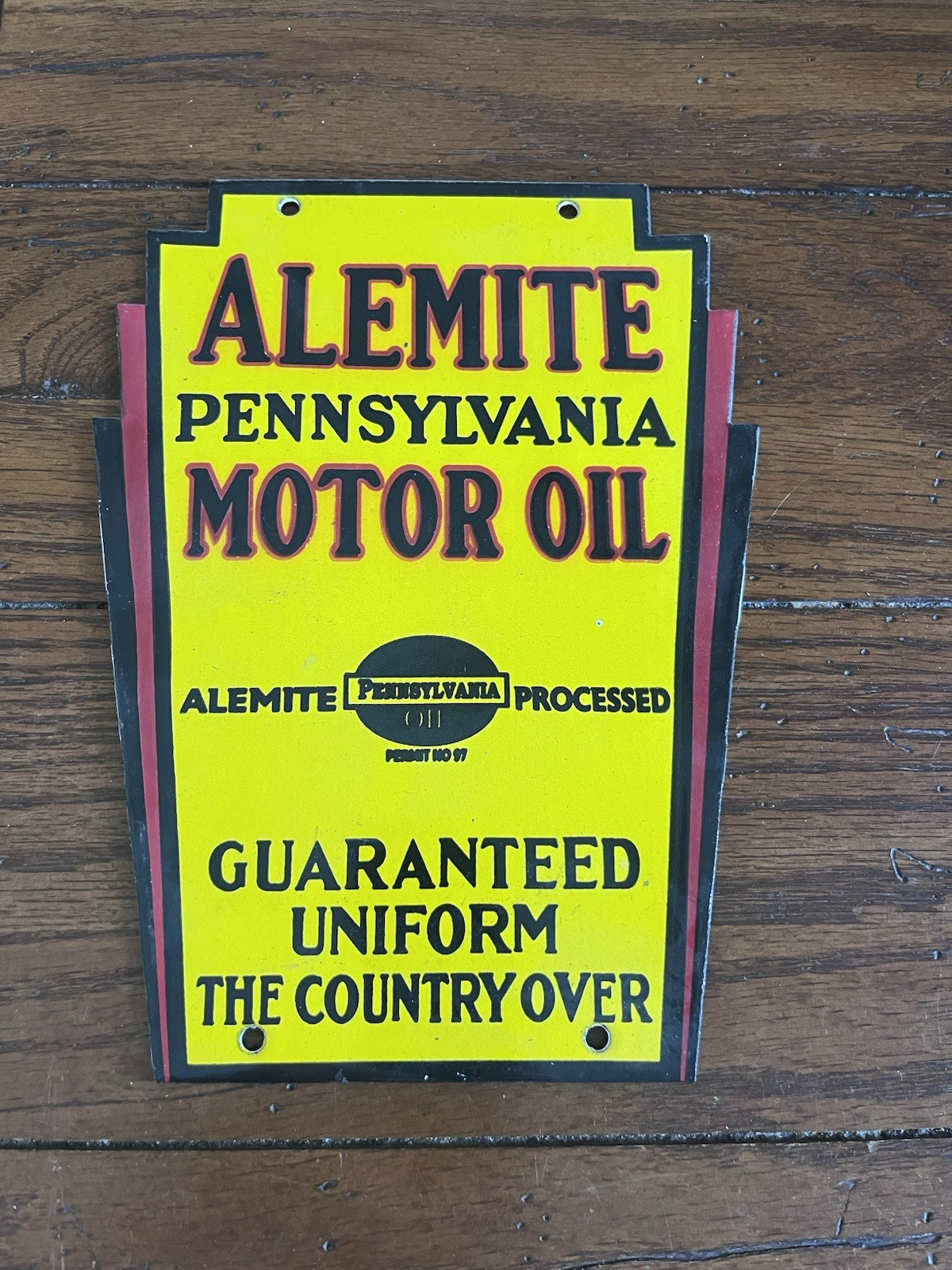 VERY NICE ALEMITE PENNSYLVANIA MOTOR OIL PORCELAIN SIGN