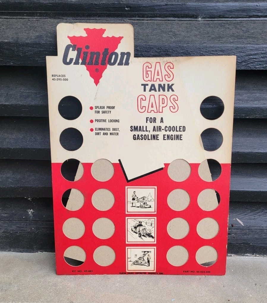 Clinton Small Engine Gas Cap Display Auto Parts Counter Display Esle Back Sign