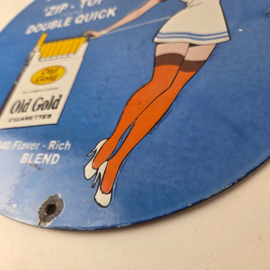 Vintage Old Gold Cigarette Sign – Porcelain Tobacco Gas Pump Plate Sign