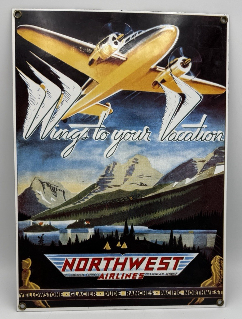 Northwest Airlines Porcelain Enameled Sign Ande Rooney Vintage Style Aviation