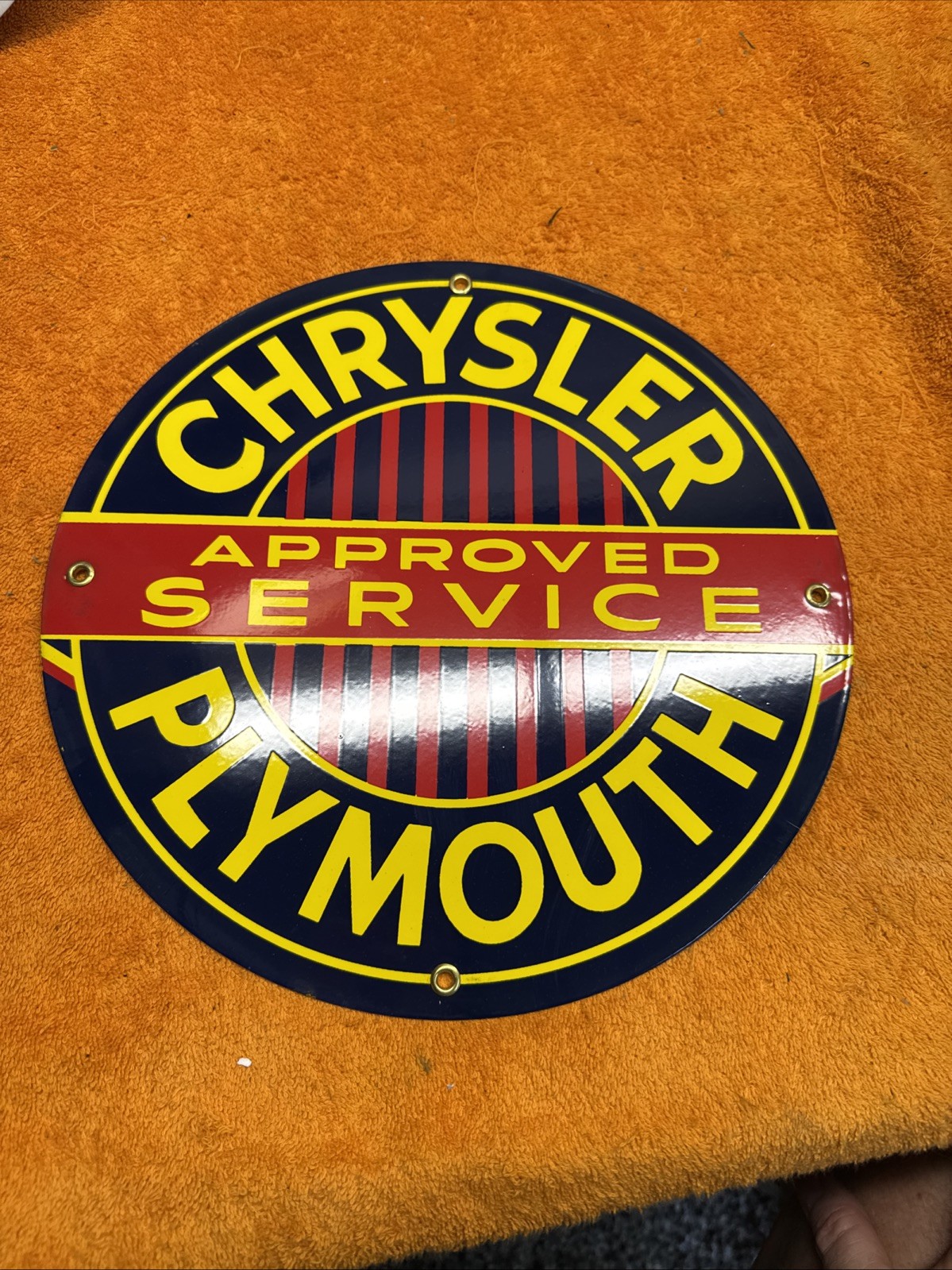 Box16- #1NOS Chrysler Plymouth Approved Service Porcelain Enamel Sign 12”