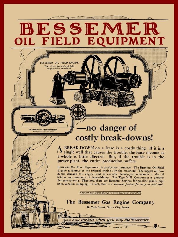 1920 Bessemer Gas Engine Co. Oil Field Equipment NEW METAL SIGN: 9×12″
