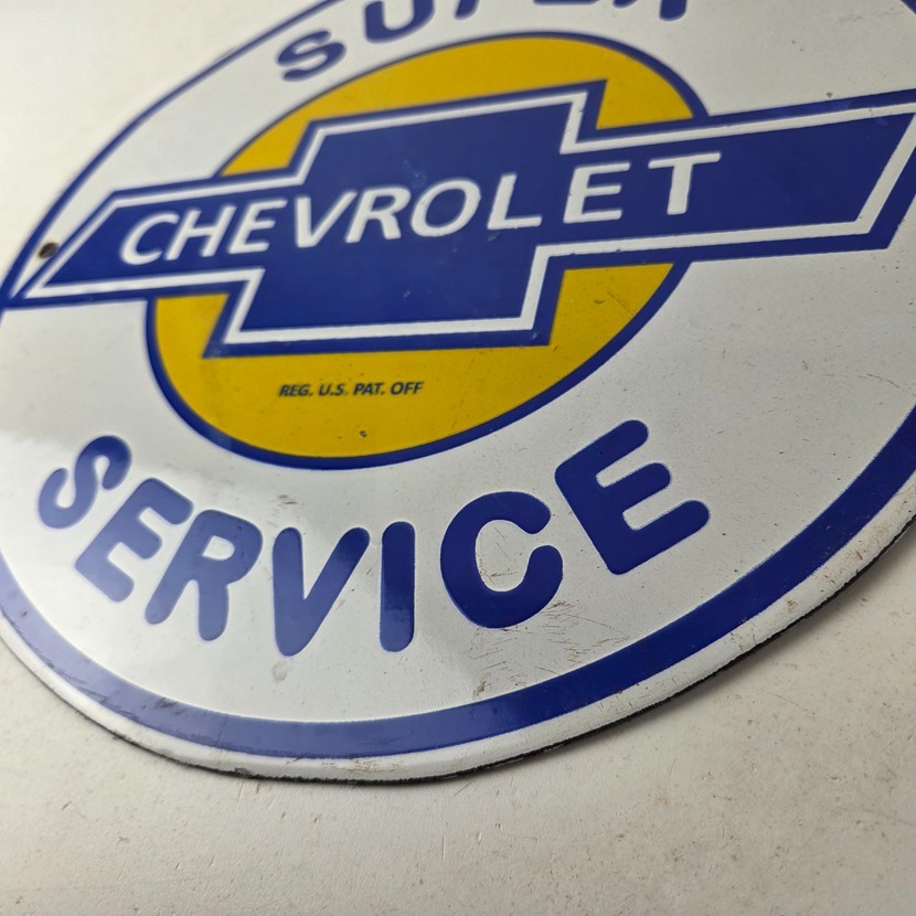Vintage Chevrolet Sign – Super Service Automobile Motors Gas Pump Porcelain Sign