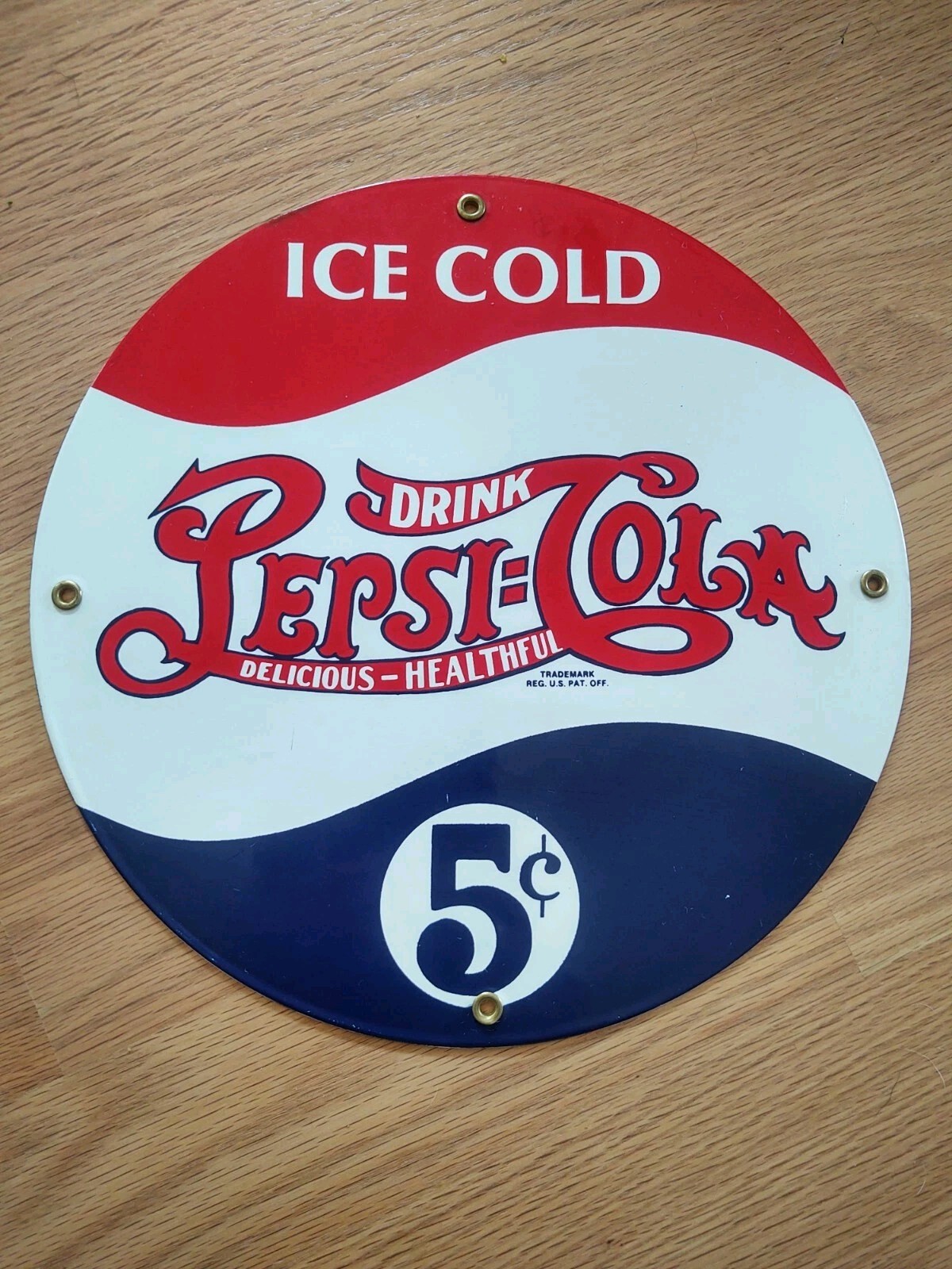 🔴VINTAGE PEPSI COLA ICE COLD PORCELAIN DRINK SODA POP SIGN GAS OIL 80s Made 12”