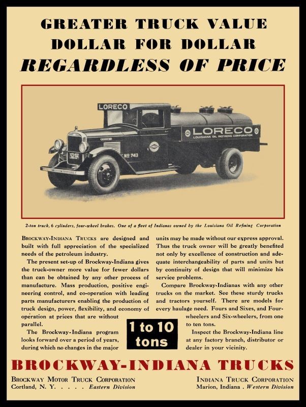 1930 Brockway Indiana LORECO Oil Tanker Truck NEW Sign 18×24″ USA STEEL XL Size