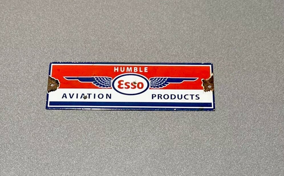 VINTAGE 12” ESSO HUMBLE PORCELAIN SIGN CAR GAS OIL MOTOR