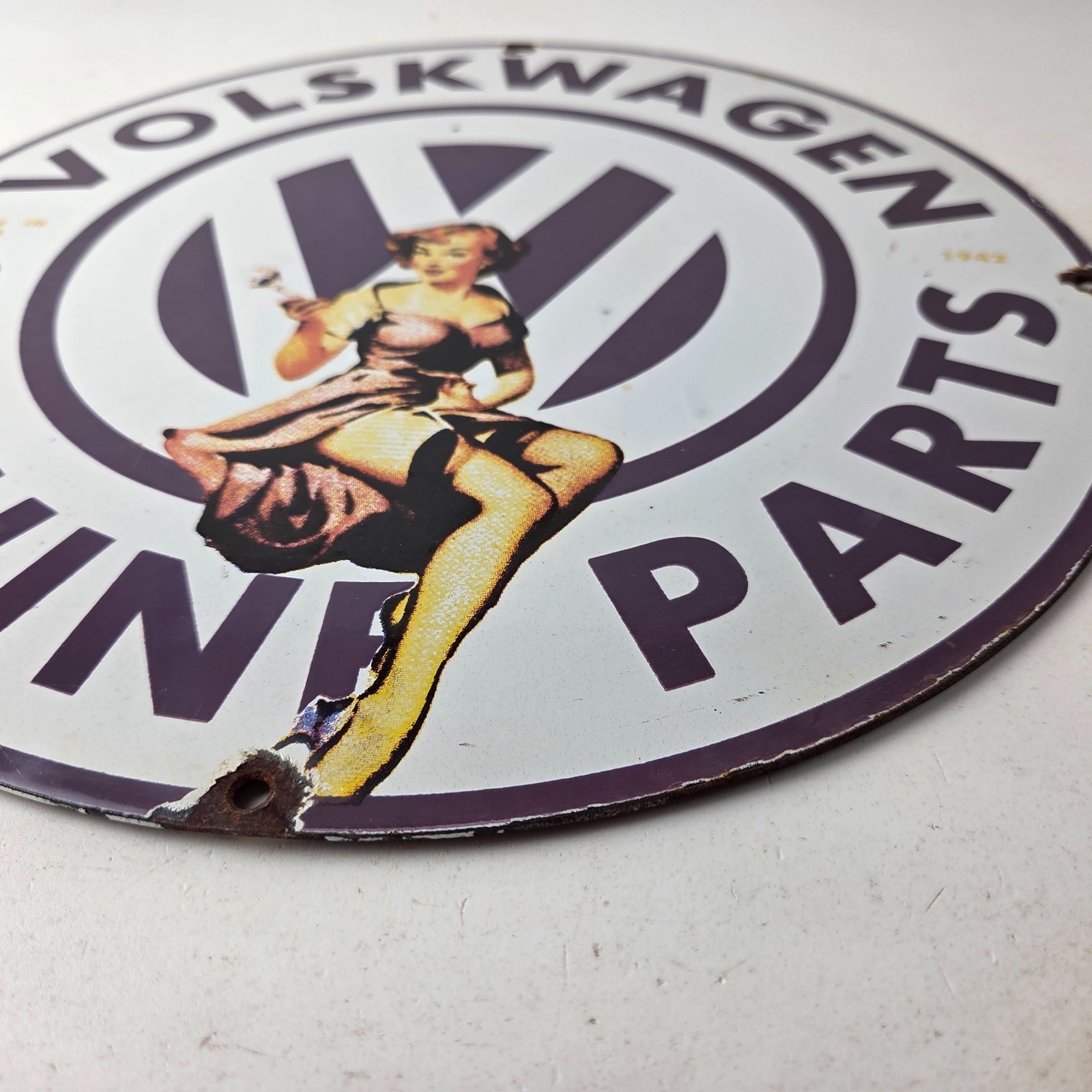 Vintage Volkswagen Sign – Porcelain Dealership Sales VW Automobile Gas Pump Sign
