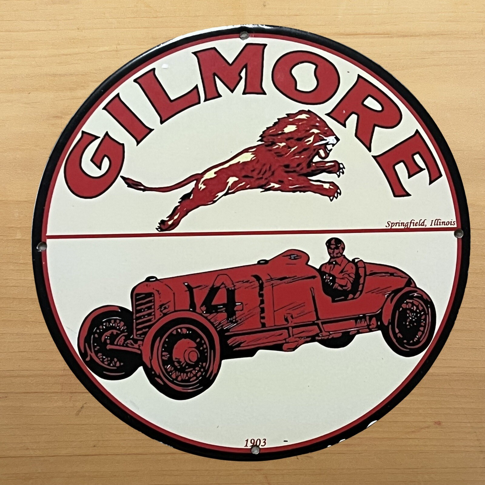 VINTAGE GILMORE PORCELAIN SIGN GASOLINE OIL MOTOR SERVICE STATION PUMP PLATE