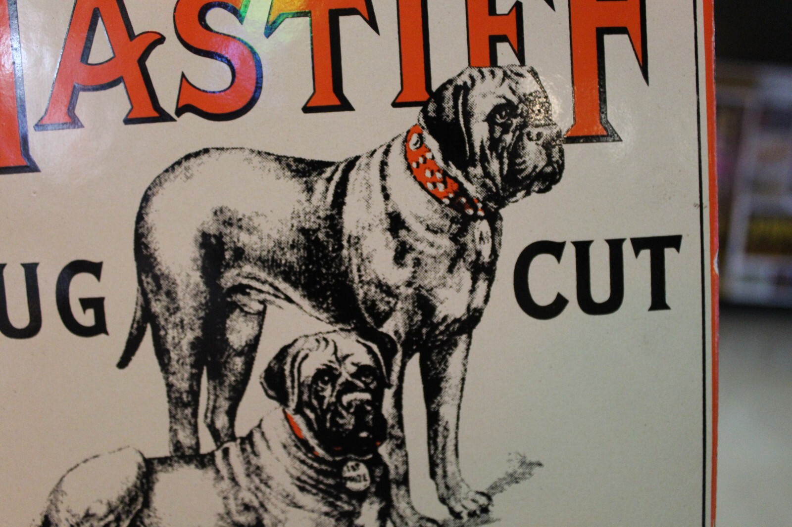 RARE SMOKE MASTIFF PLUG TOBACCO DEALER PORCELAIN METAL SIGN DOG CHEWING INDIAN