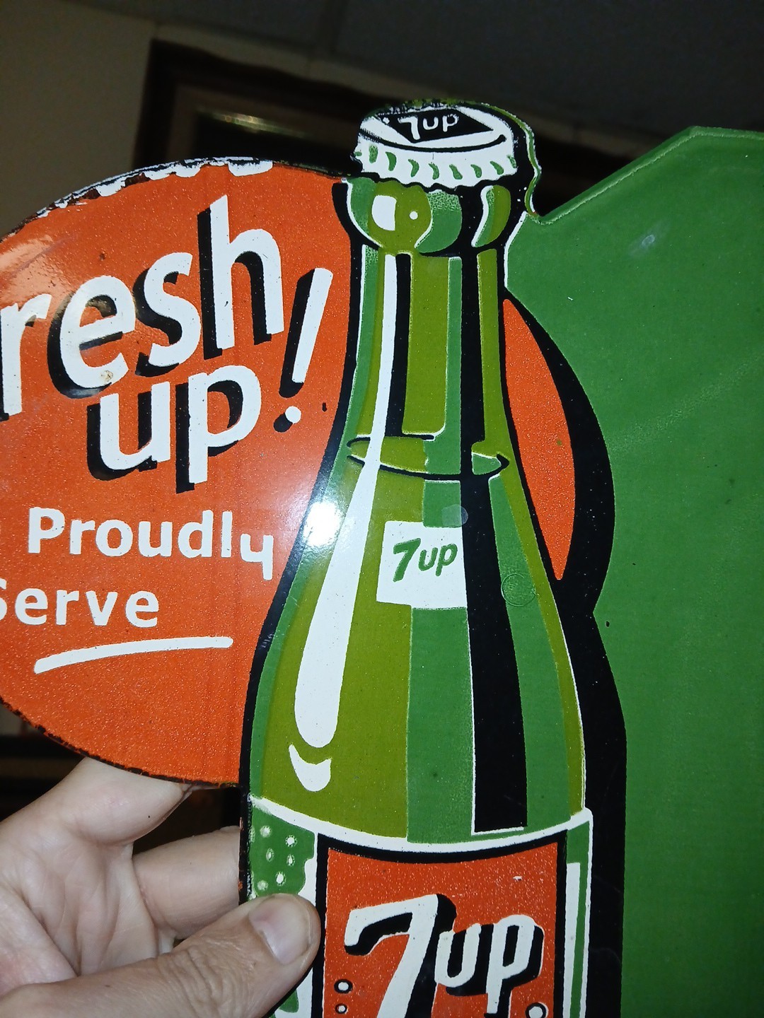 VINTAGE 7UP SODA POP PORCELAIN SIGN GAS STATION SEVEN MOTOR OIL PEPSI COLA