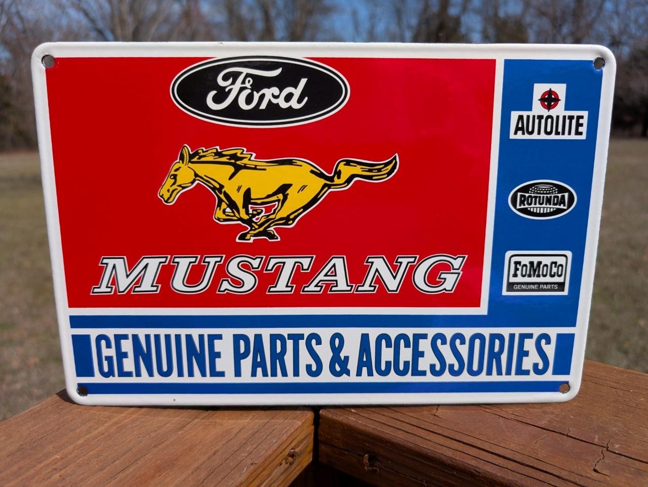 HEAVY PORCELAIN SIGN FORD MUSTANG GENUINE PARTS & ACCESSORIES AUTOLITE FOMOCO