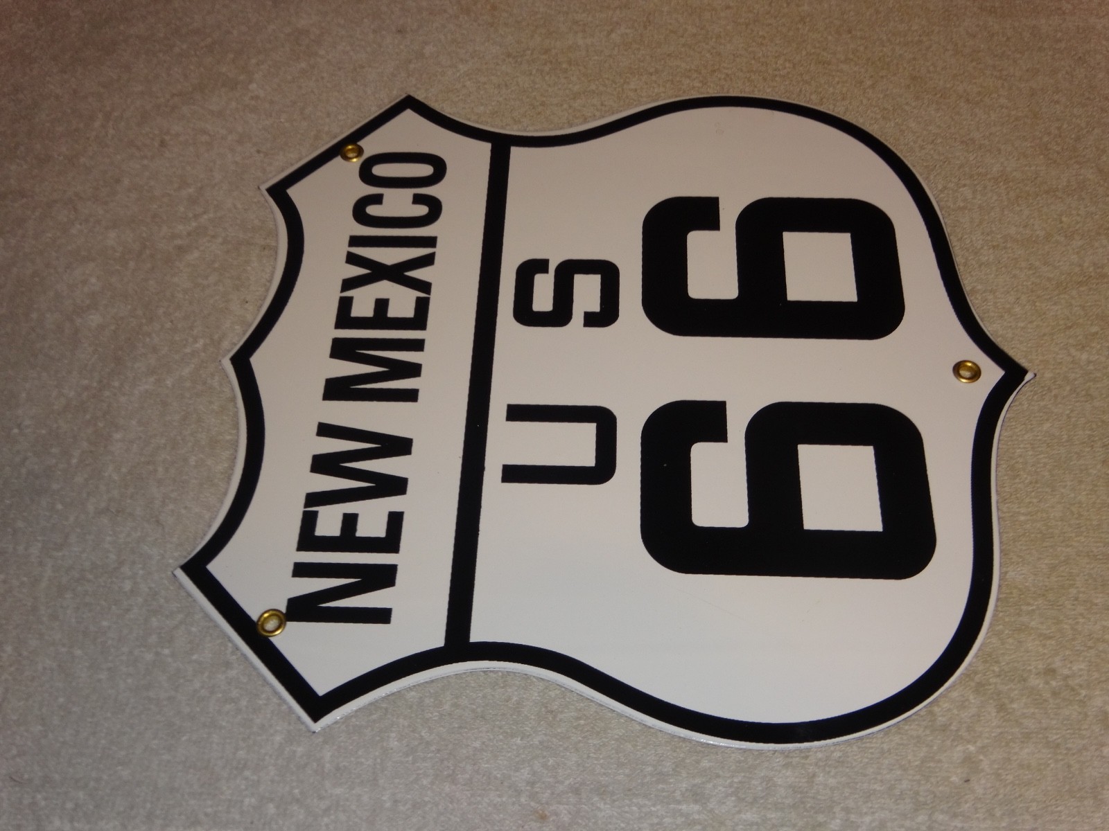 VINTAGE NEW MEXICO US ROUTE 66 U.S. 11 3/4″ PORCELAIN METAL GASOLINE & OIL SIGN