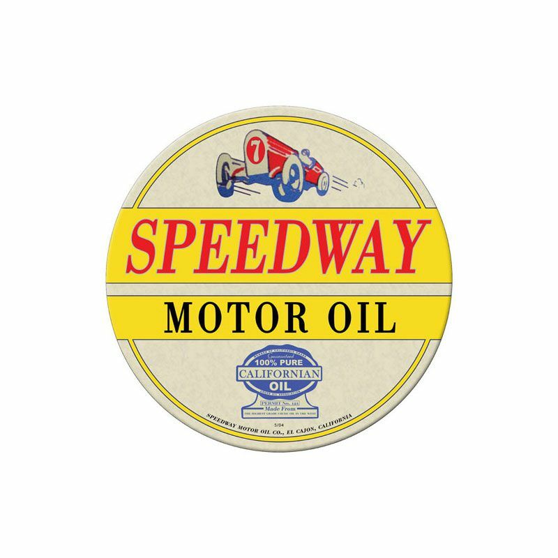 SPEEDWAY MOTOR OIL RACE CAR 14″ ROUND HEAVY DUTY USA MADE METAL ADVERTISING SIGN
