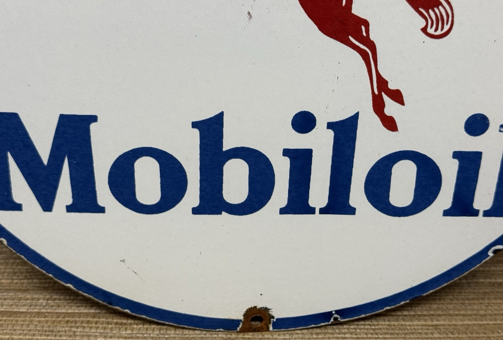 VINTAGE MOBILOIL PORCELAIN SIGN DEALERSHIP GAS STATION MOBIL MOTOR OIL PEGGY