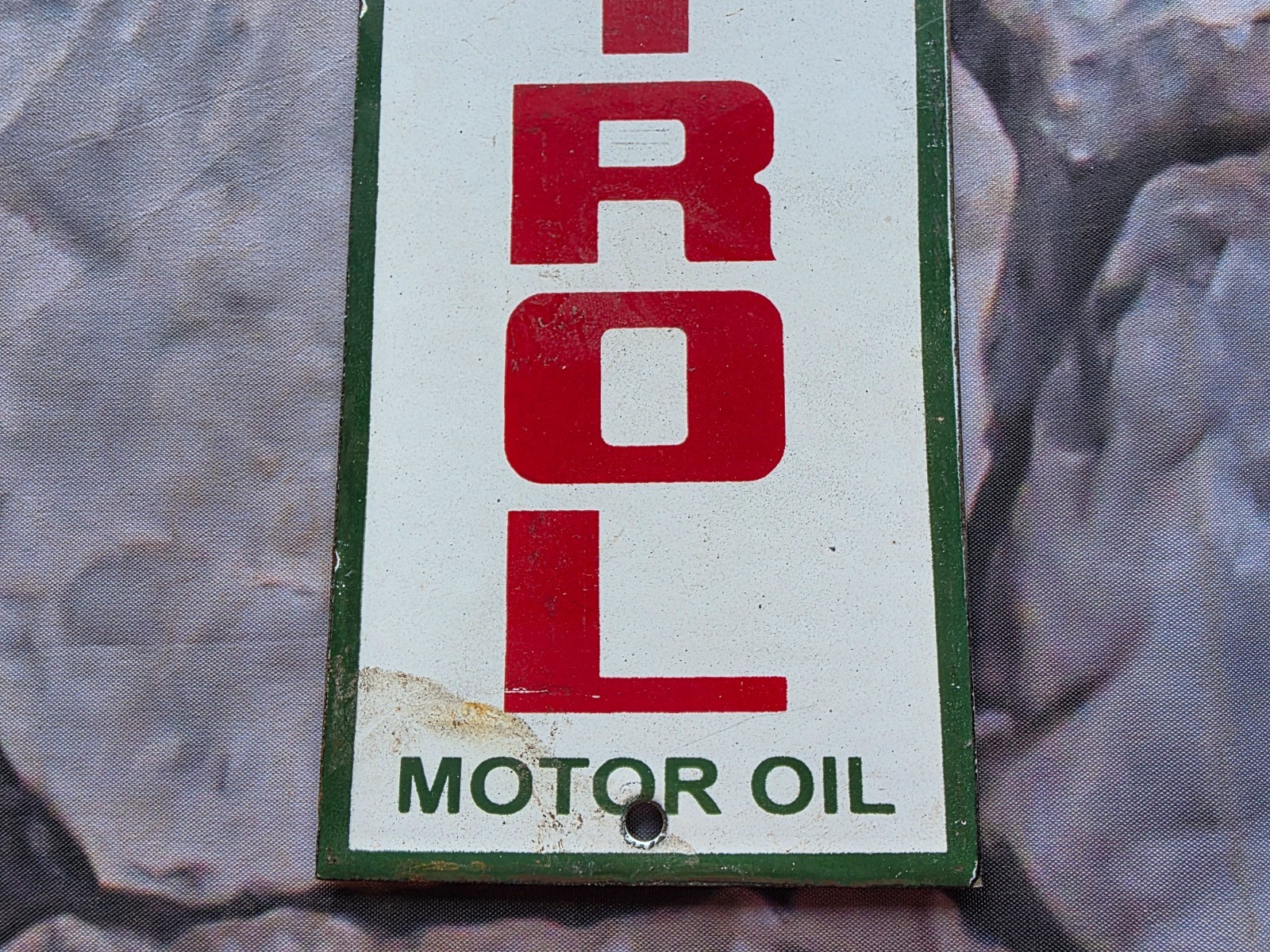 VINTAGE ASK FOR CASTROL MOTOR OIL PORCELAIN SIGN 12″×4″.