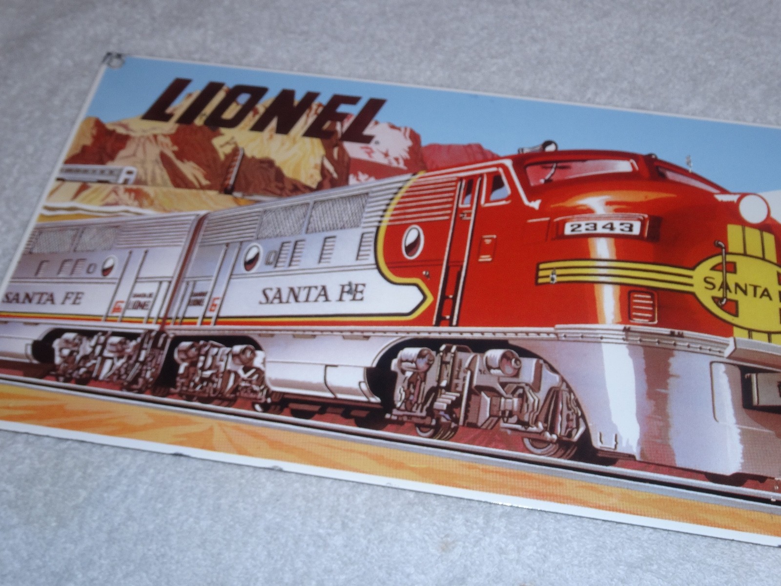 VINTAGE LIONEL SANTA FE TRAIN NORTHERN STEAM LOCOMOTIVE 14″ PORCELAIN METAL SIGN