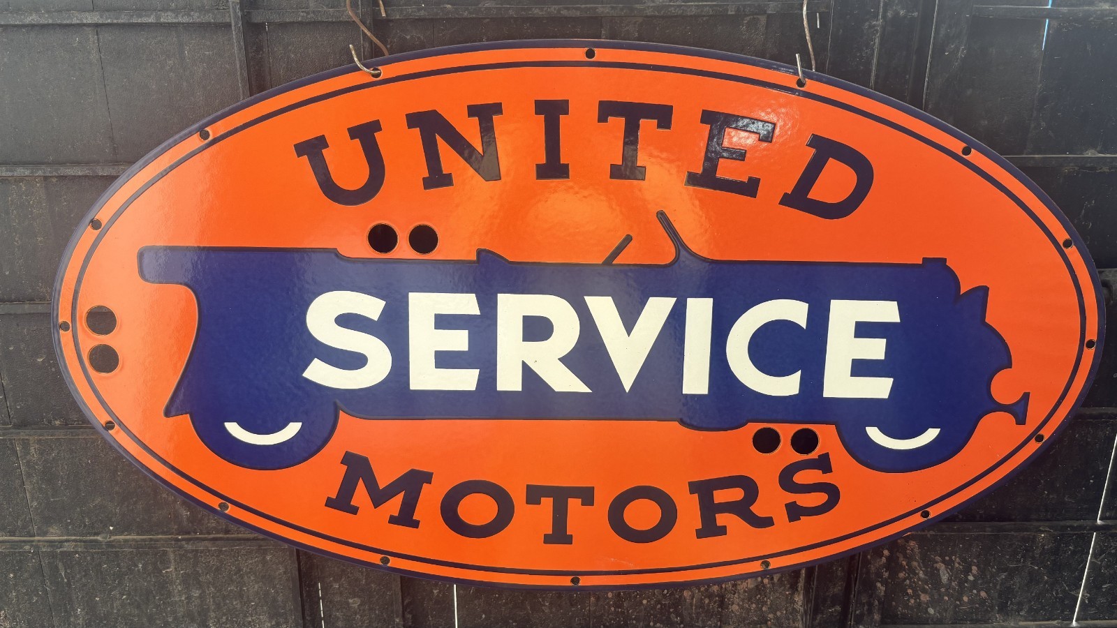 United Motors Service, Oval Flat Metal Enamel Sign Board, 36 x 19.5 inch