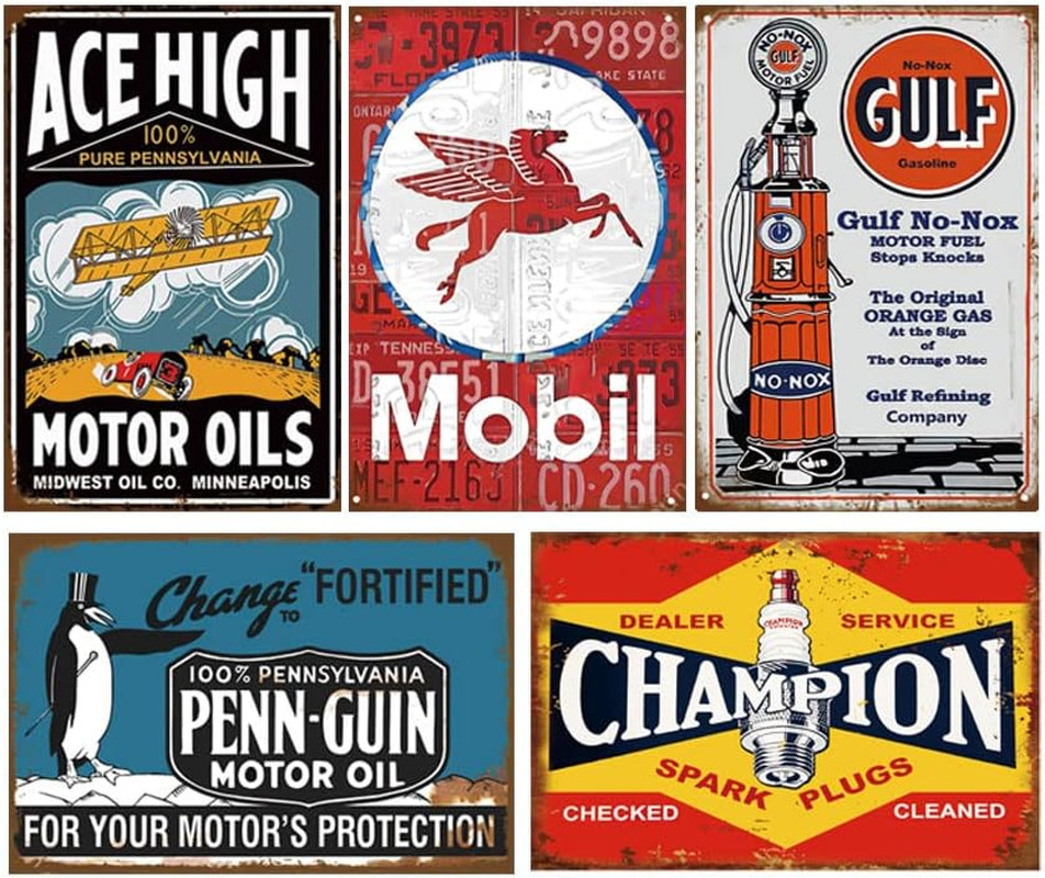 Tin Signs 26 Pieces Reproduction Vintage, Gas Oil Metal Signs, Home Kitchen Man