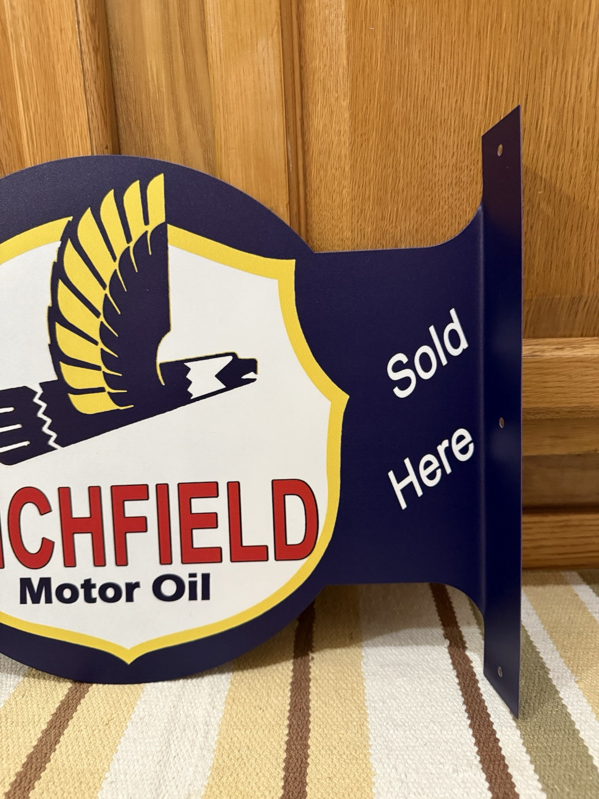Richfield Motor Oil Flange Sign Sold Here Doubled Sided Vintage Style Wall Decor