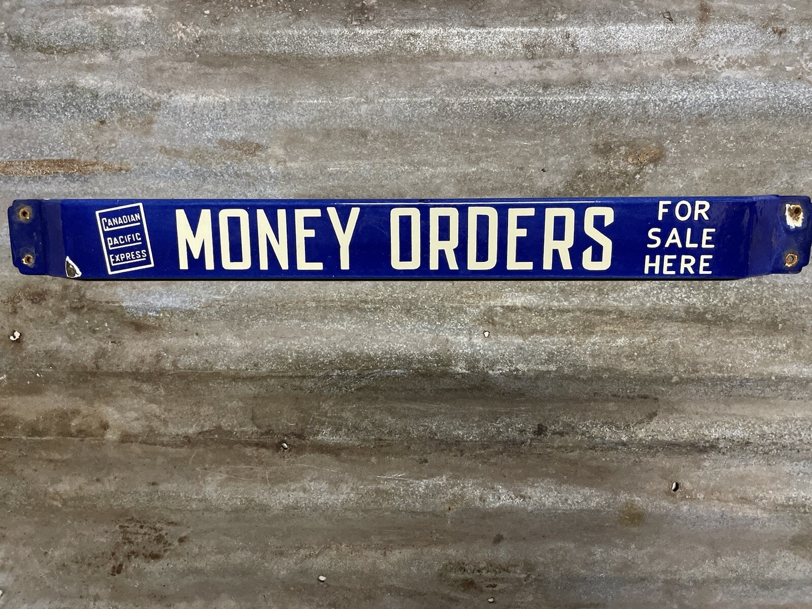 CANADA PACIFIC EXPRESS VINTAGE PORCELAIN SIGN MONEY ORDERS BANK CASH DOOR BAR