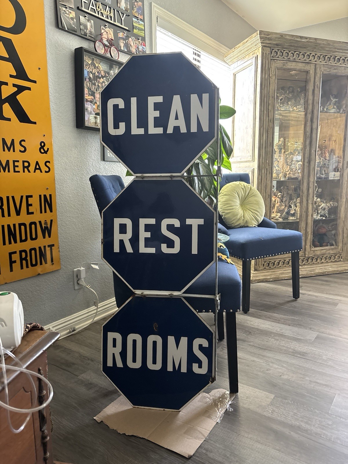 Pure Oil Clean Rest Room Porcelain Sign With Original Bracket