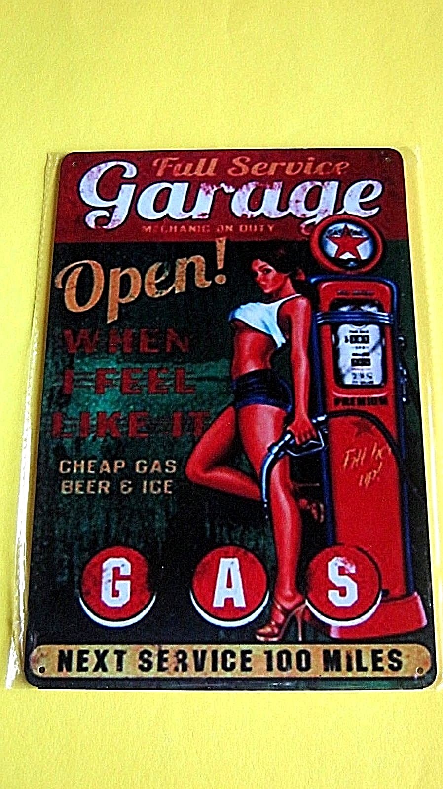 Full Service Garage Pin Up Metal Tin Sign Gas Pump Home Garage Shop Wall Decor