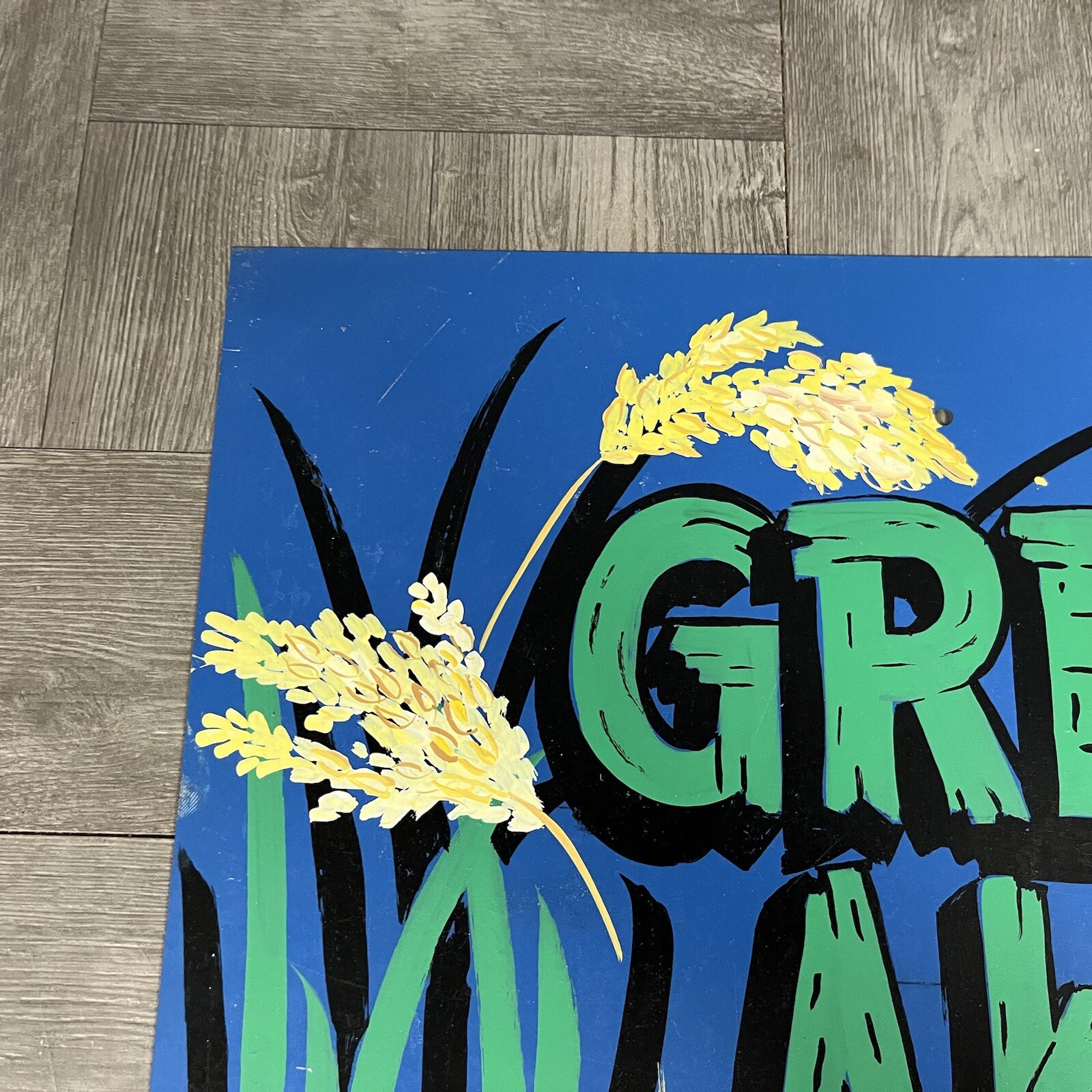 Vintage Green Akers (acres) Sign Hand Painted Folk Art Garden Greenhouse 16″x12″