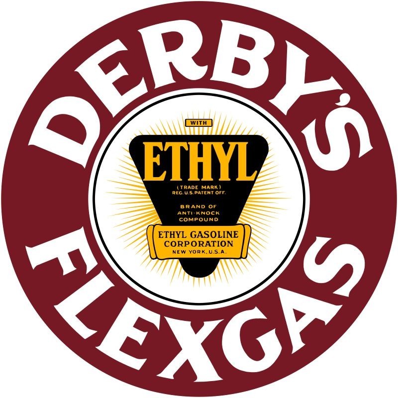 Derby’s FLEXGAS Ethyl Gasoline NEW Sign: 24″ Diameter Round USA Steel