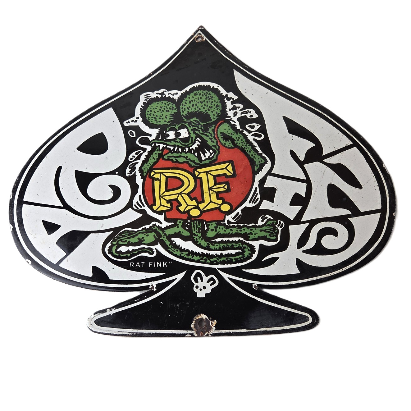 Vintage Rat Fink Sign – Car Mod Auto Hot Rod Gas Pump Plate Porcelain Spade Sign