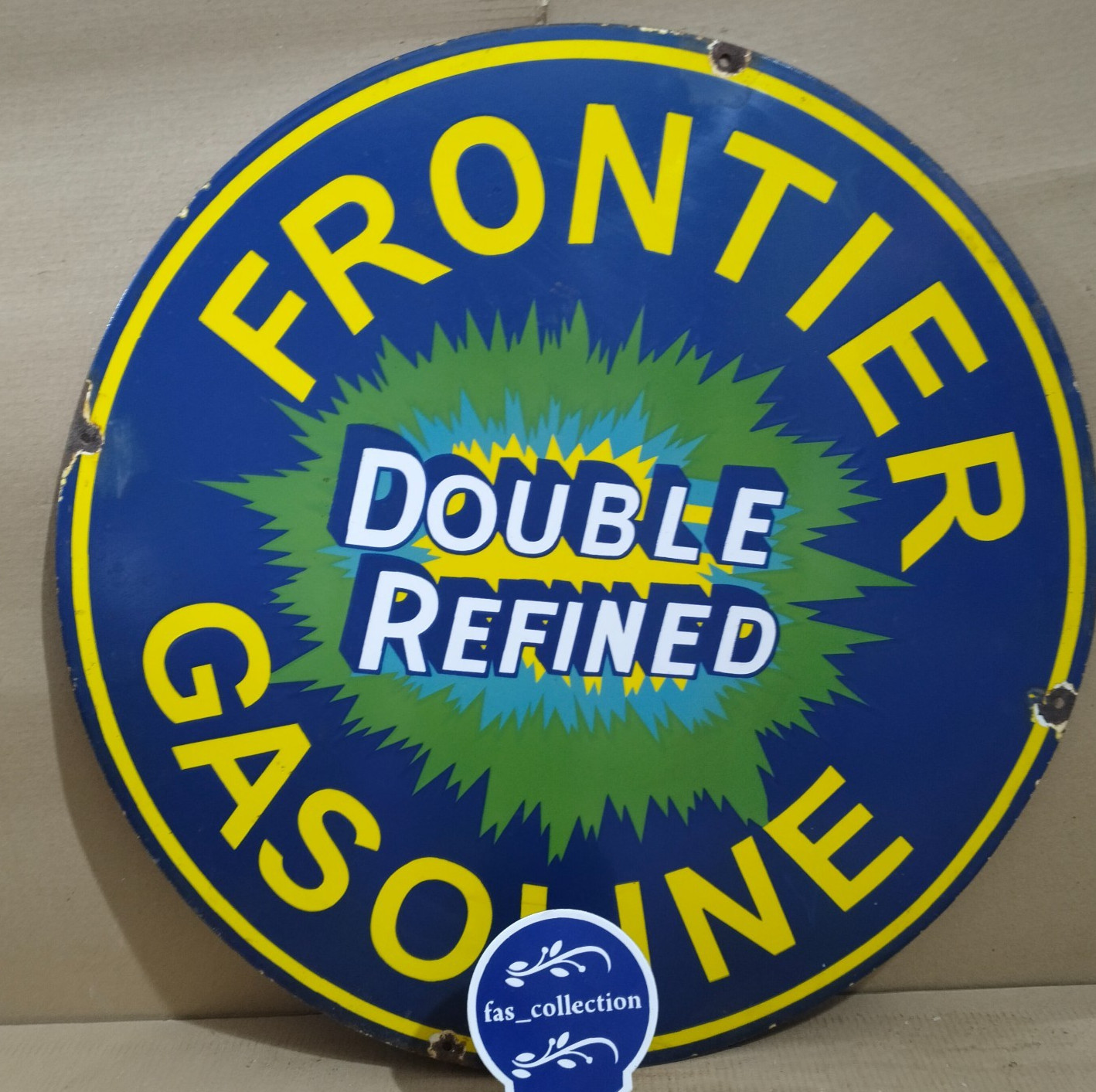 Frontier Gasoline porcelain Enamel Sign 30 x 30 Inches 1 Sided