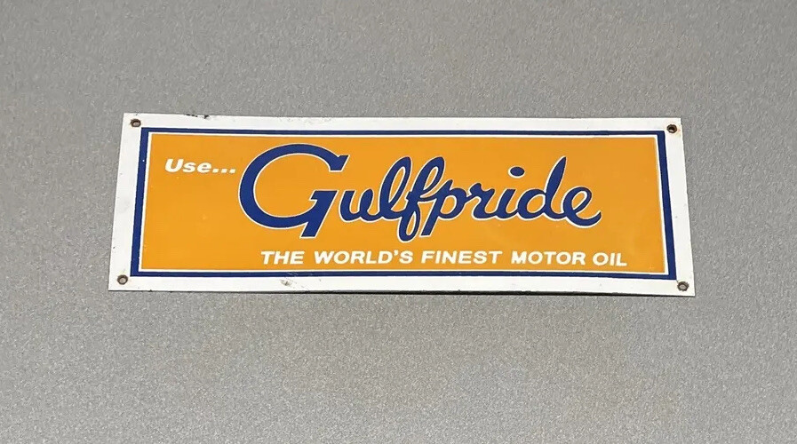 VINTAGE 18” GULF GULFPRIDE PORCELAIN SIGN CAR GAS OIL TRUCK AUTOMOBILE