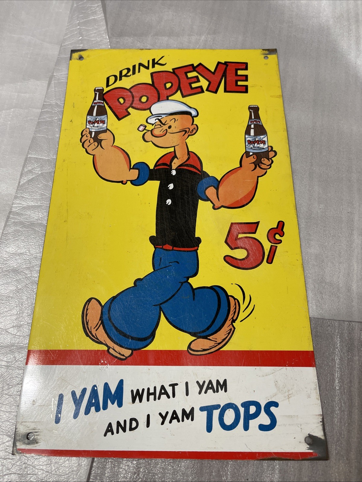 DRINK POPEYE SODA POP ADVERTISING SIGN METAL 9×16