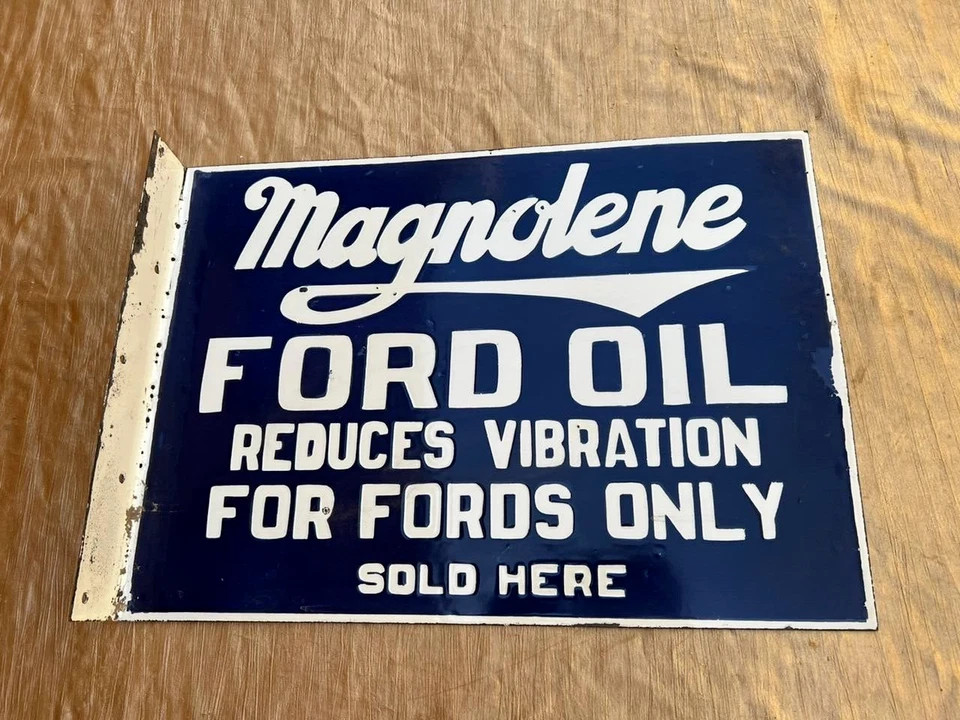 PORCELIAN MAGNOLENE ENAMEL SIGN SIZE 24X22 INCHES DOUBLE SIDED WITH FLANGE