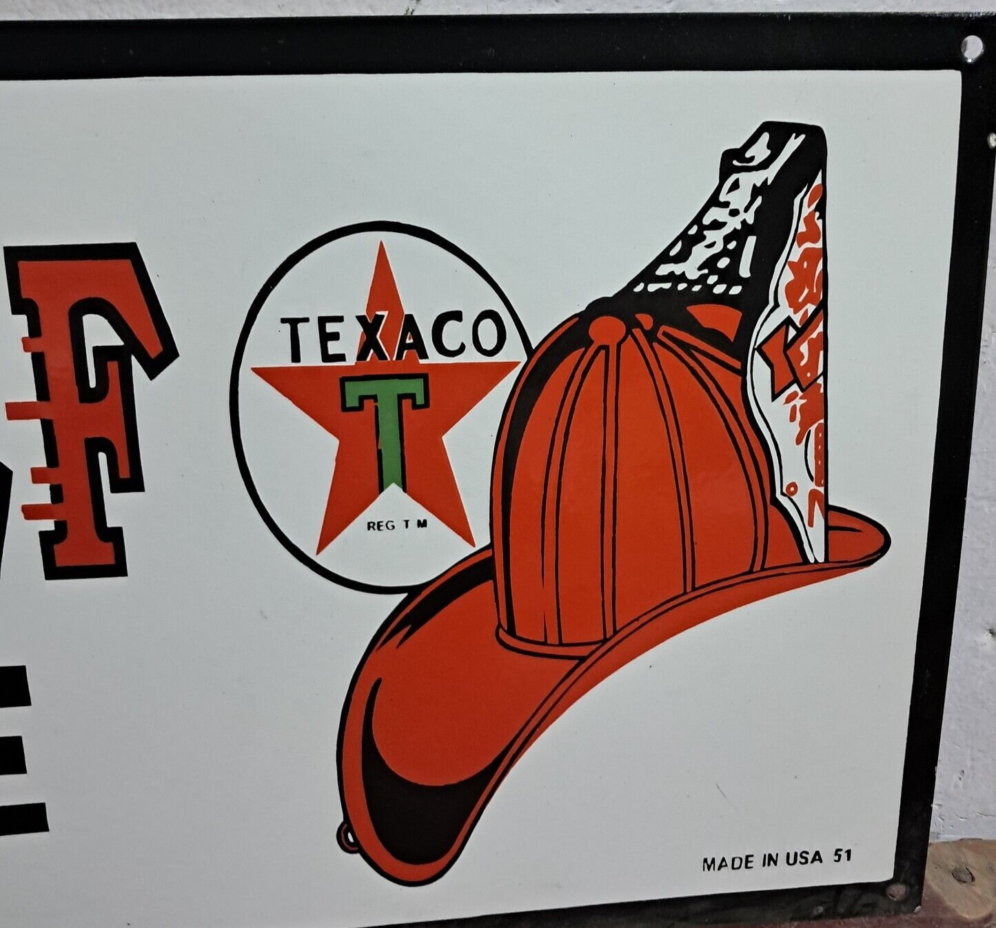 Texaco Fire Chief Gasoline Porcelain Enamel Sign 36 x 15 Inches 1 Sided