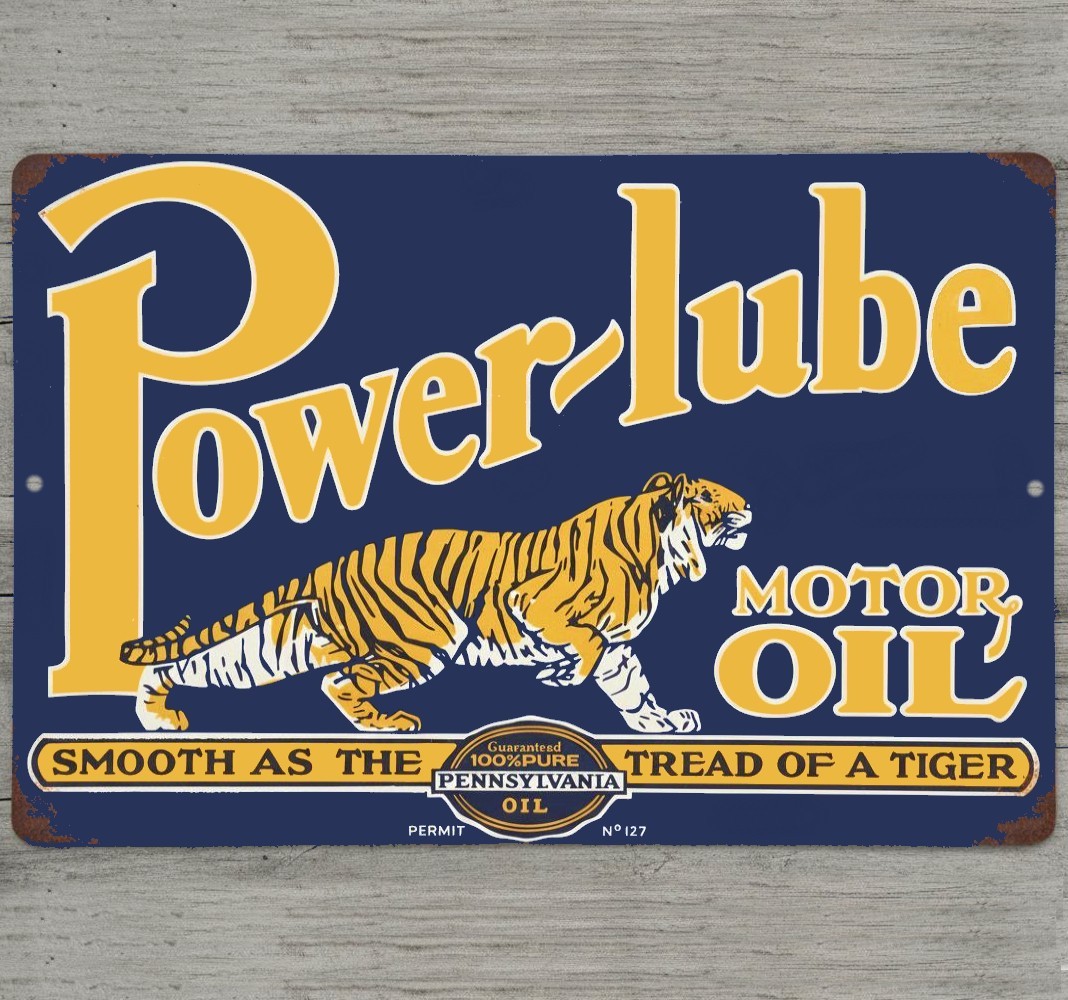 Power-Lube Motor Oil 12 x 18 Vintage Novelty Metal Sign Made In USA