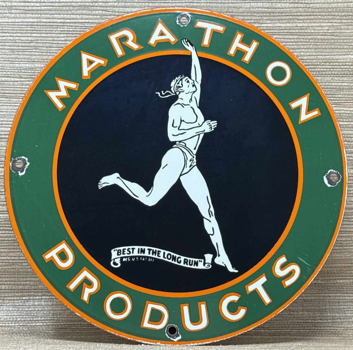 VINTAGE MARATHON GASOLINE PORCELAIN SIGN STORE GAS STATION MOTOR OIL PUMP
