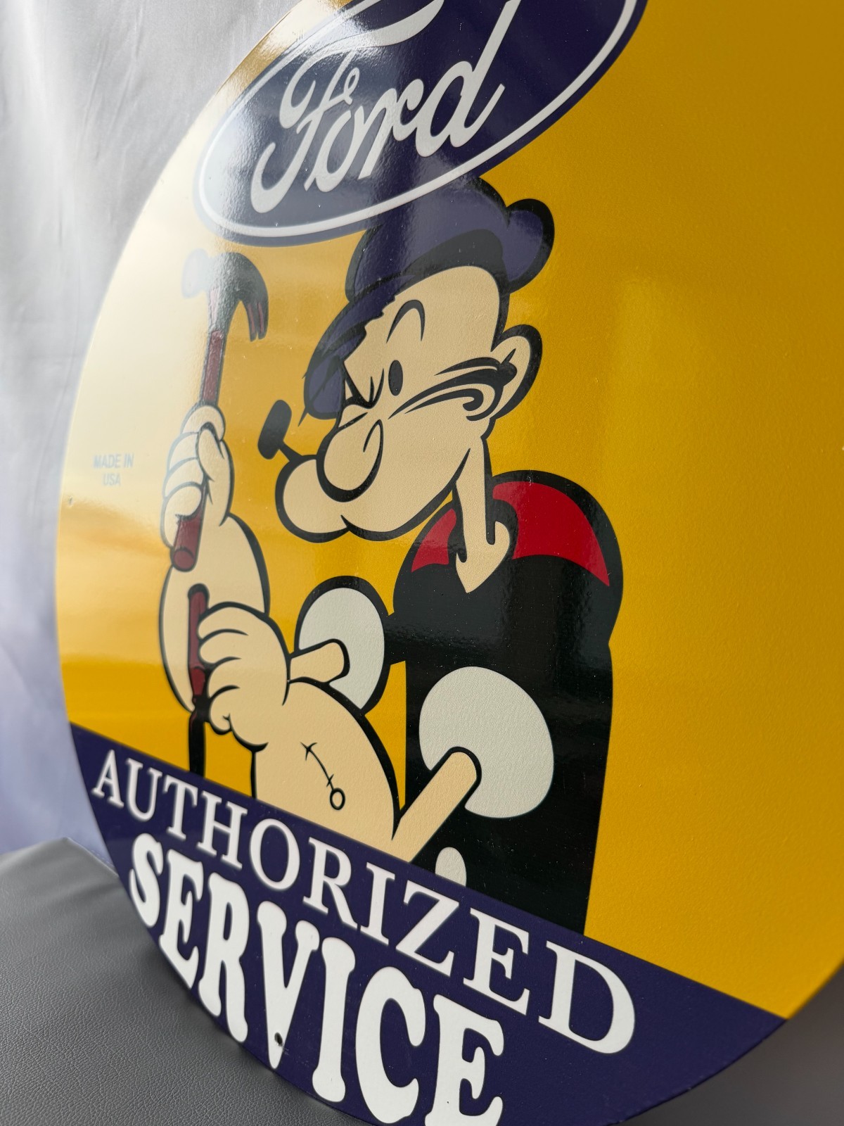 Vintage Ford Authorized Service Popeye Hammer Heavy Metal Sign – 19.7″ (50cm)