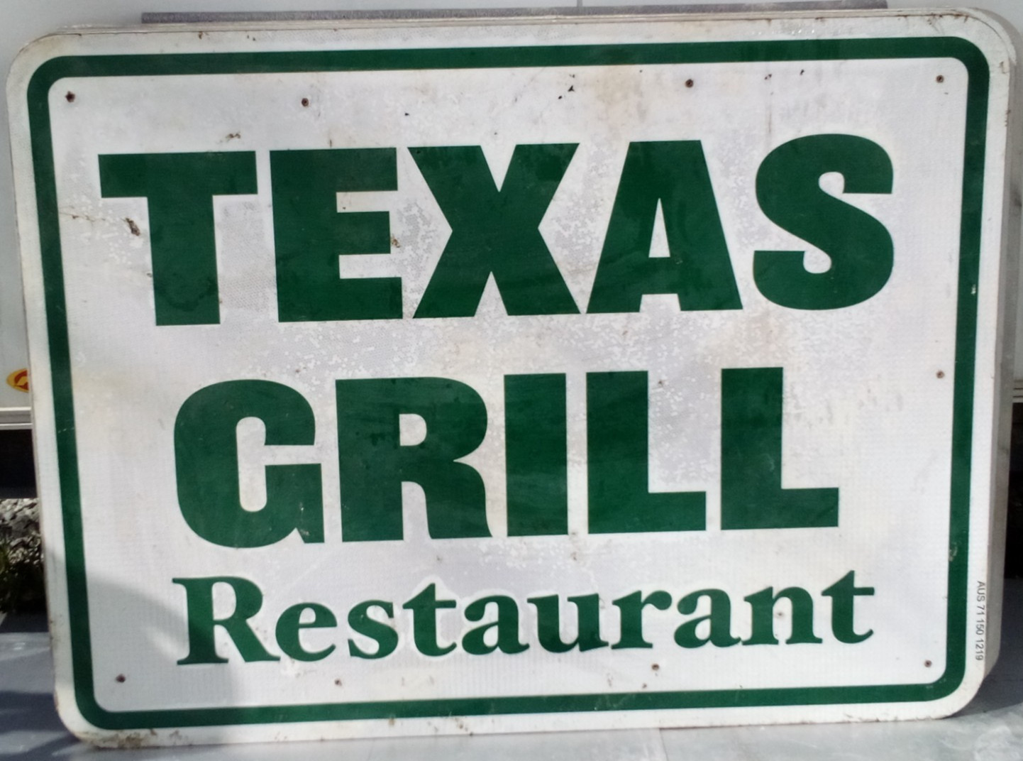 AUTHENTIC RETIRED ADVERTISING HWY EXIT SIGN TEXAS GRILL RESTAURANT 48X36 A17
