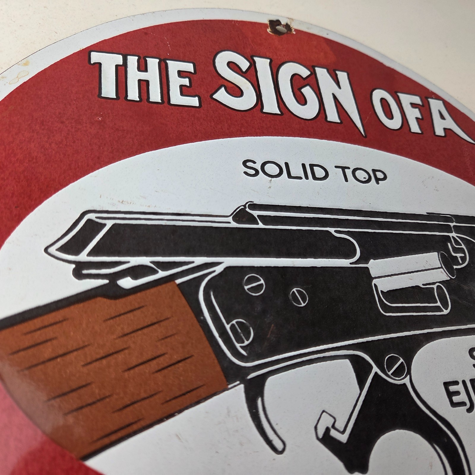 Vintage Marlin Solid Top Side Ejection Porcelain Signs – Lever Rifle Signs