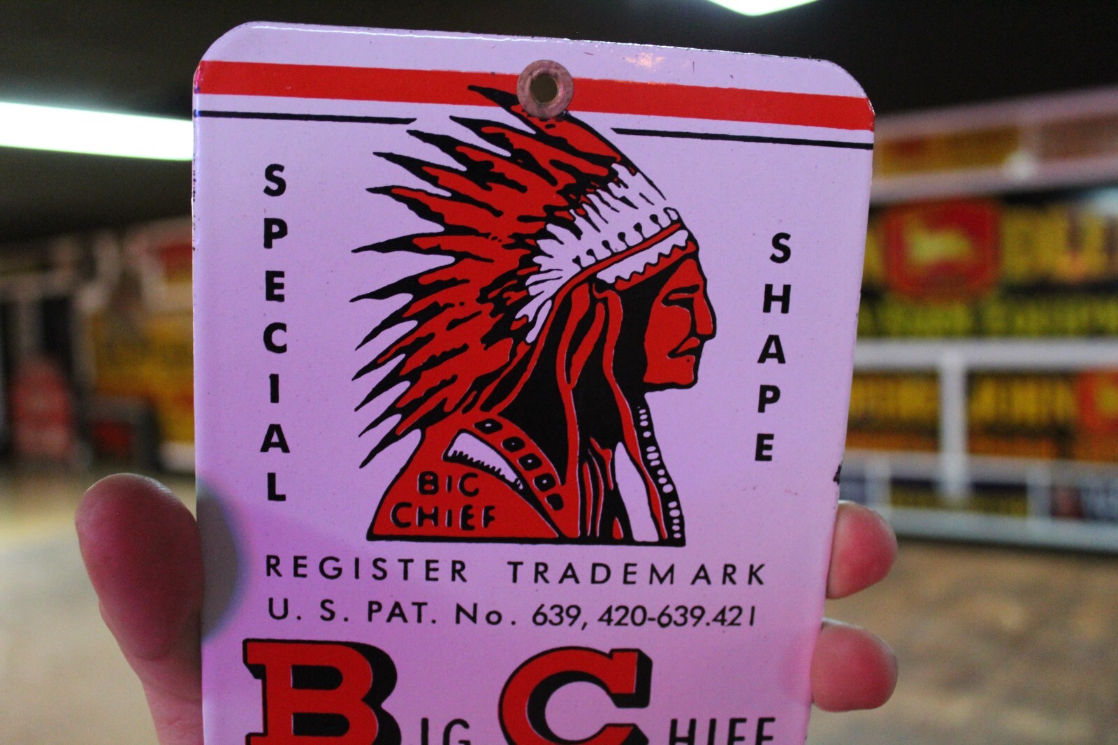 BIG CHIEF CONDOM PROPHYLACTICS PORCELAIN METAL SIGN GAS SODA FORD CHEVY INDIAN